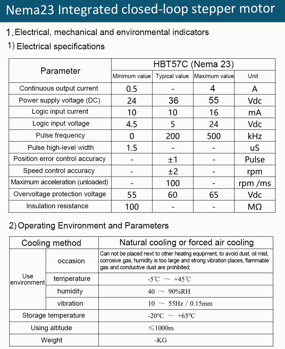 HBT57 Series Nema 23 Closed Loop Integrated Stepper Motor 1.2Nm/2Nm/3Nm with Drive 1000 Line Encoder